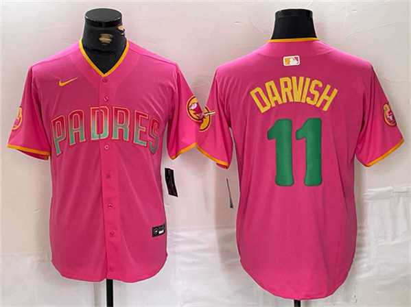 Men%27s San Diego Padres #11 Yu Darvish Pink Cool Base Stitched Baseball Jersey